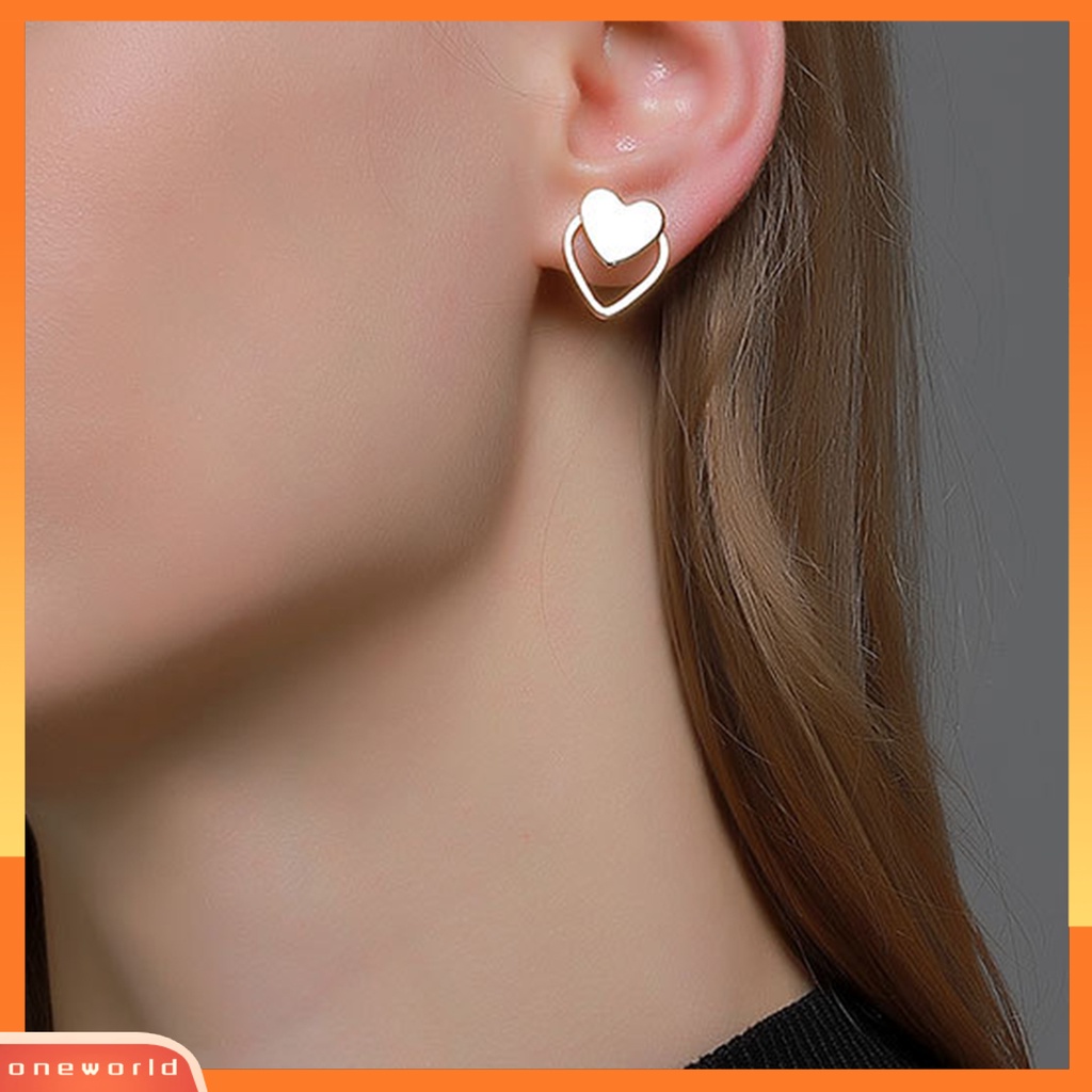 [WOD] 1pasang Anting Stud Dua Lapis Hati Sederhana Wanita Indah Semua Pertandingan Ear Studs Untuk Pakaian Sehari-Hari