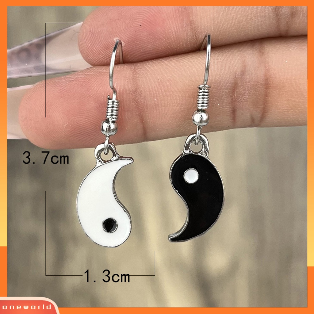 [WOD] 1pasang Anting Menjuntai Yin Yang Plating Permukaan Halus Menetes Anting Tetesan Minyak Fashion Perhiasan