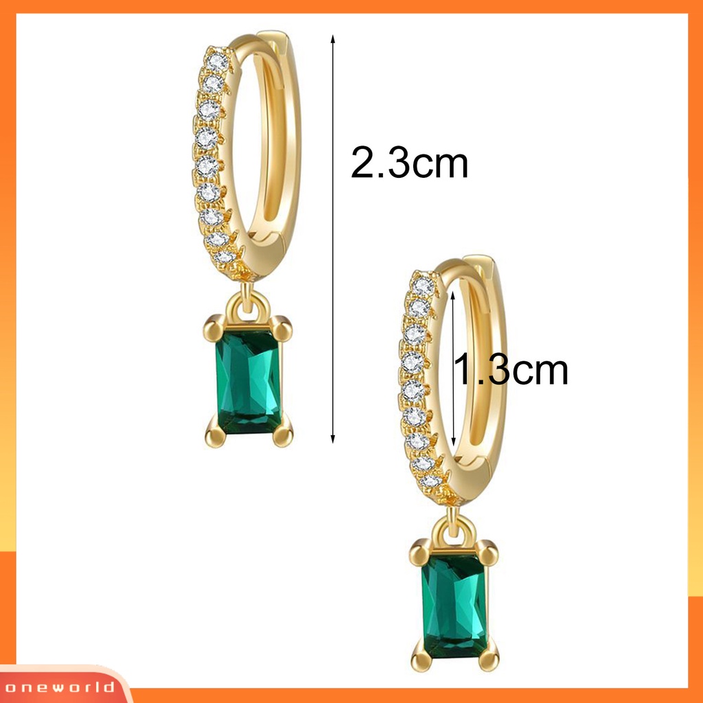 [WOD] 1pasang Anting Hoop Persegi Panjang Cubic Zirconia Perhiasan Anting Geometris Halus Untuk Pacaran