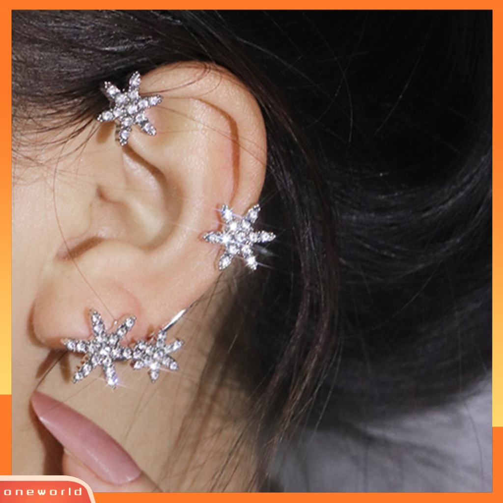 [WOD] 1pc Pembungkus Telinga Anti Karat Hadiah Sempurna Alloy Cincin Telinga Berlian Imitasi Snowflake Halus Untuk Harian