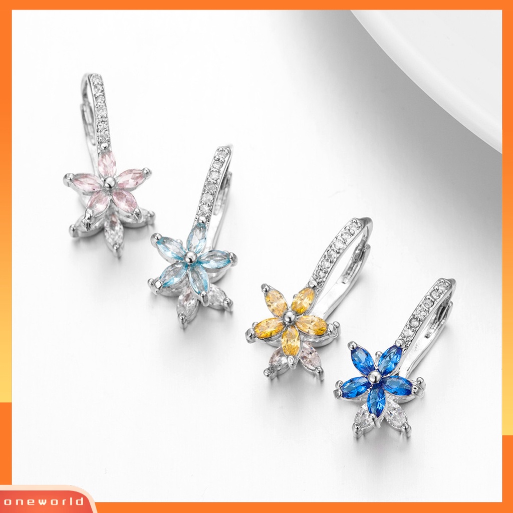 [WOD] 1pasang Anting Hoop Cubic Zirconia Batu Imitasi Bening Geometris Kilau Terang Poles Halus Hias Hadiah Wanita Snowflake Pendant Earrings Fashion Perhiasan Untuk Pacaran