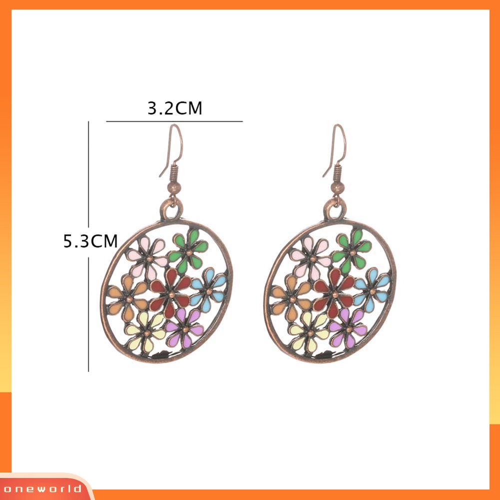 [WOD] Bohemian Wanita Multicolor Bunga Berongga Bulat Menjuntai Kait Anting Perhiasan Hadiah