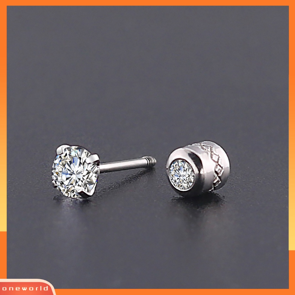 [WOD] Anting Giwang Fashionable Unisex Berlian Imitasi Bulat Cubic Zirconia Titanium Steel Untuk Hadiah