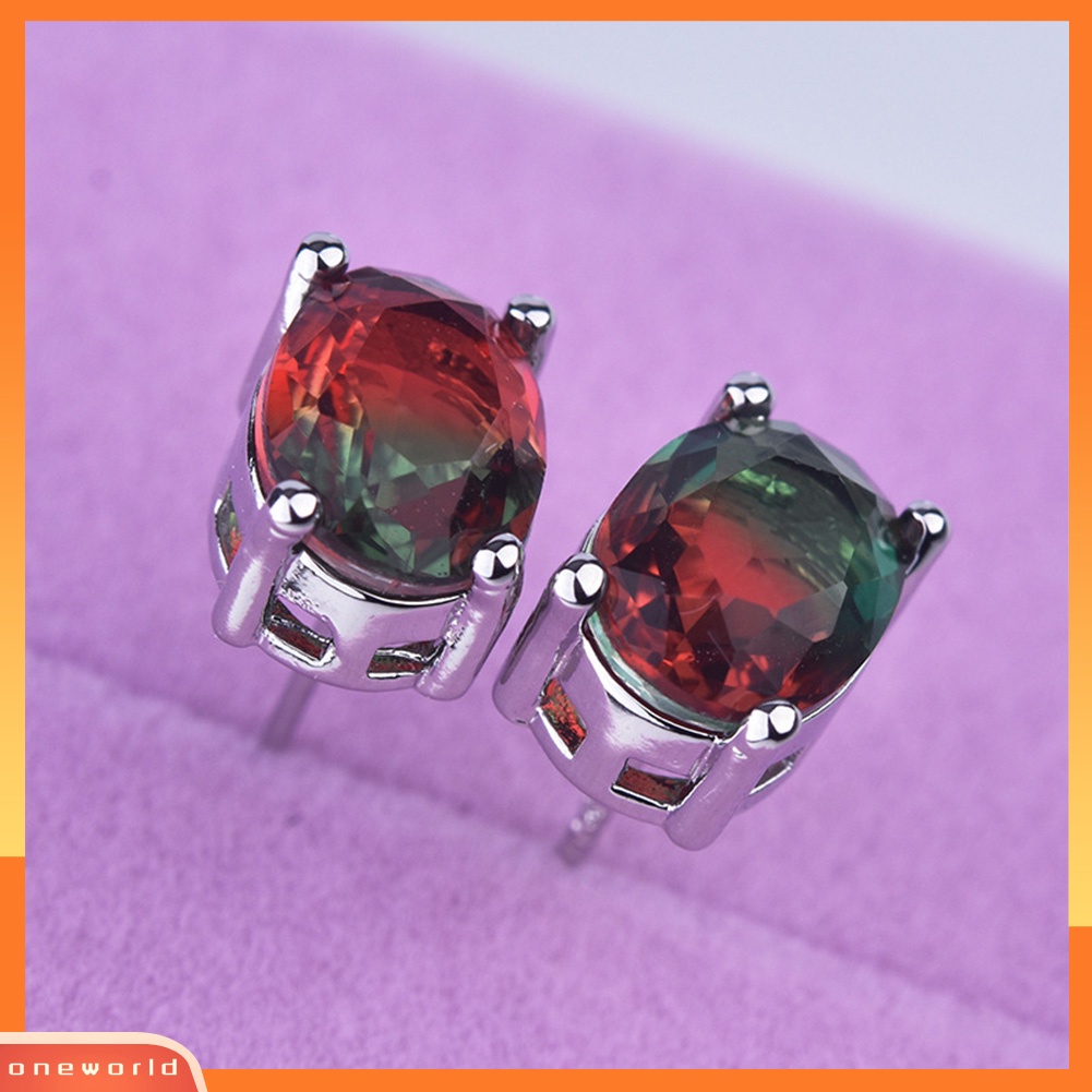 [WOD] Fashion Wanita Oval Cut Faux Gemstone Hias Telinga Stud Anting Pesta Perhiasan Hadiah