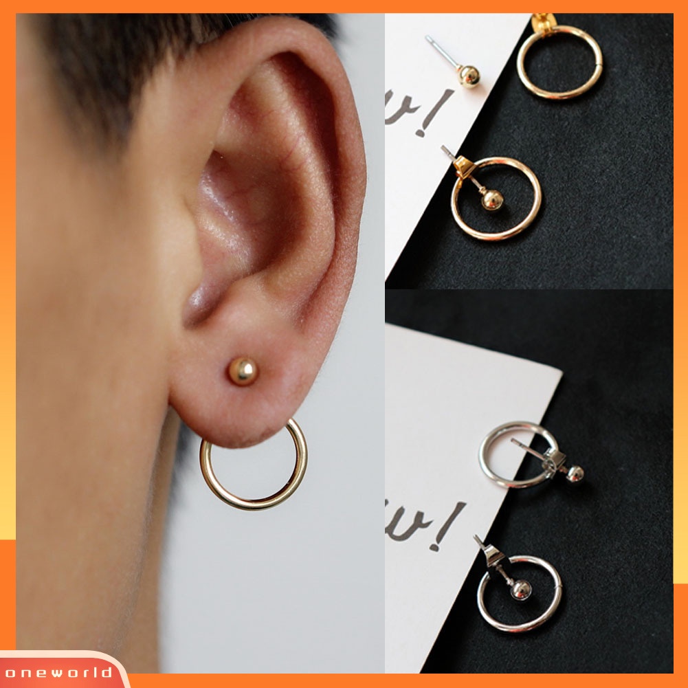 [WOD] Fashion Wanita Sederhana Lingkaran Berongga Dua Sisi Jaket Telinga Stud Anting Perhiasan
