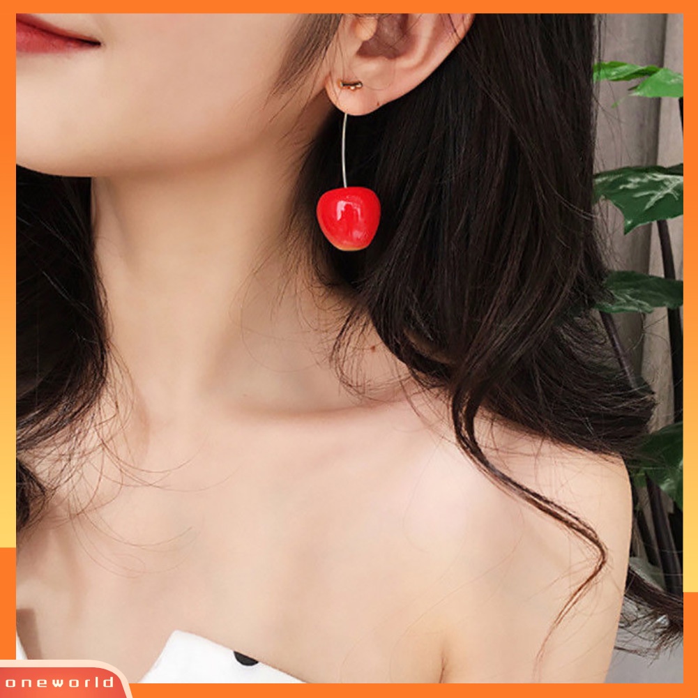 [WOD] Lucu Wanita Resin Cherry Merah Liontin Buah Menjuntai Anting Pesta Pernikahan Perhiasan