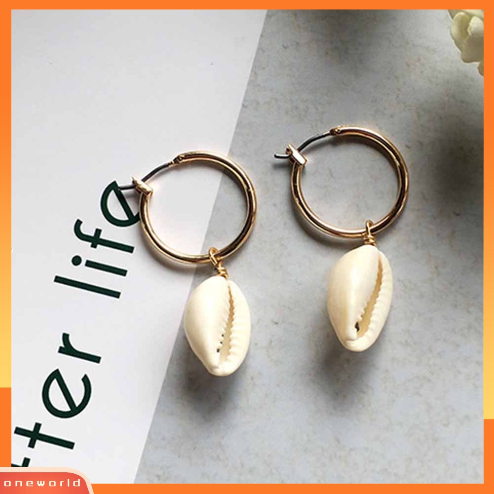 [WOD] Fashion Sea Shell Huggie Anting Wanita Pernyataan Musim Panas Pantai Pesta Perhiasan