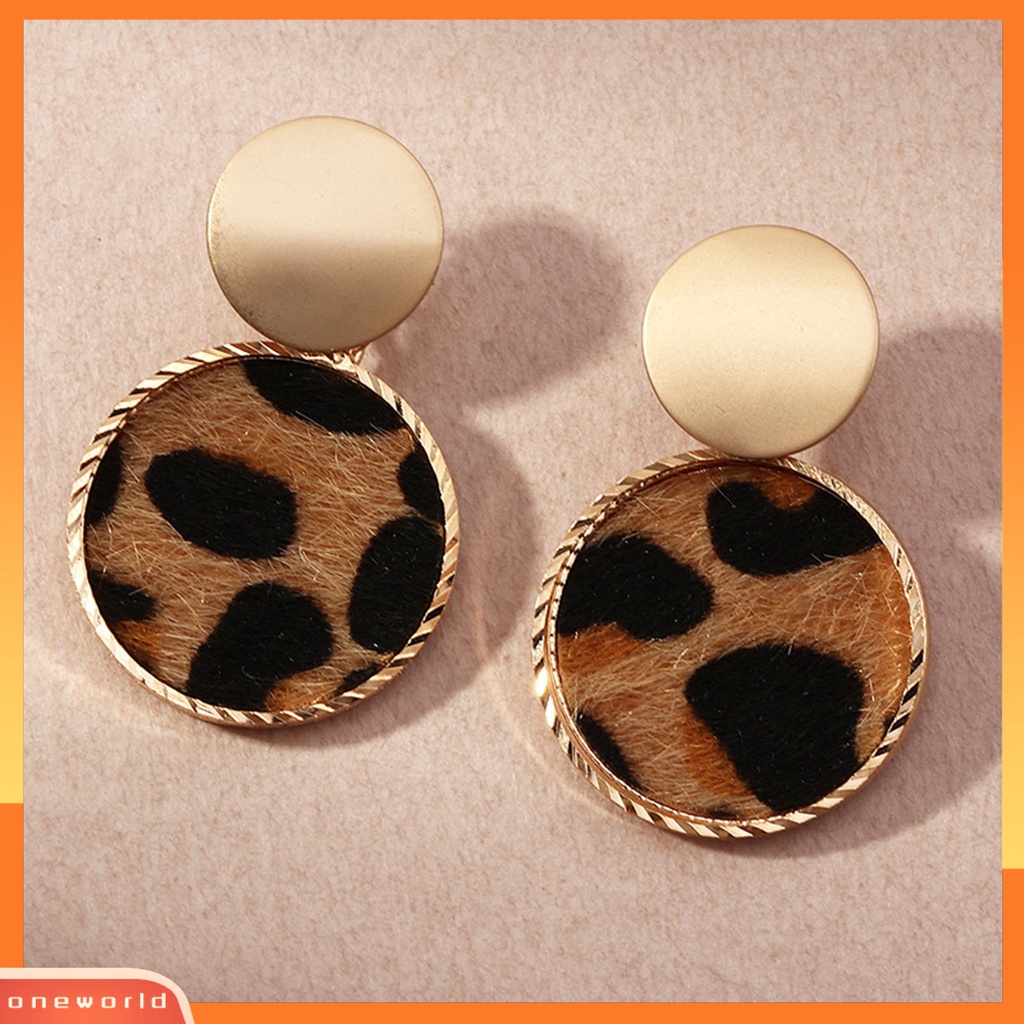 [WOD] 1pasang Anting Wanita Anting Hoop Lingkaran Geometris Bahan Alloy Motif Leopard Anting Bulat Untuk Pakaian Sehari-Hari