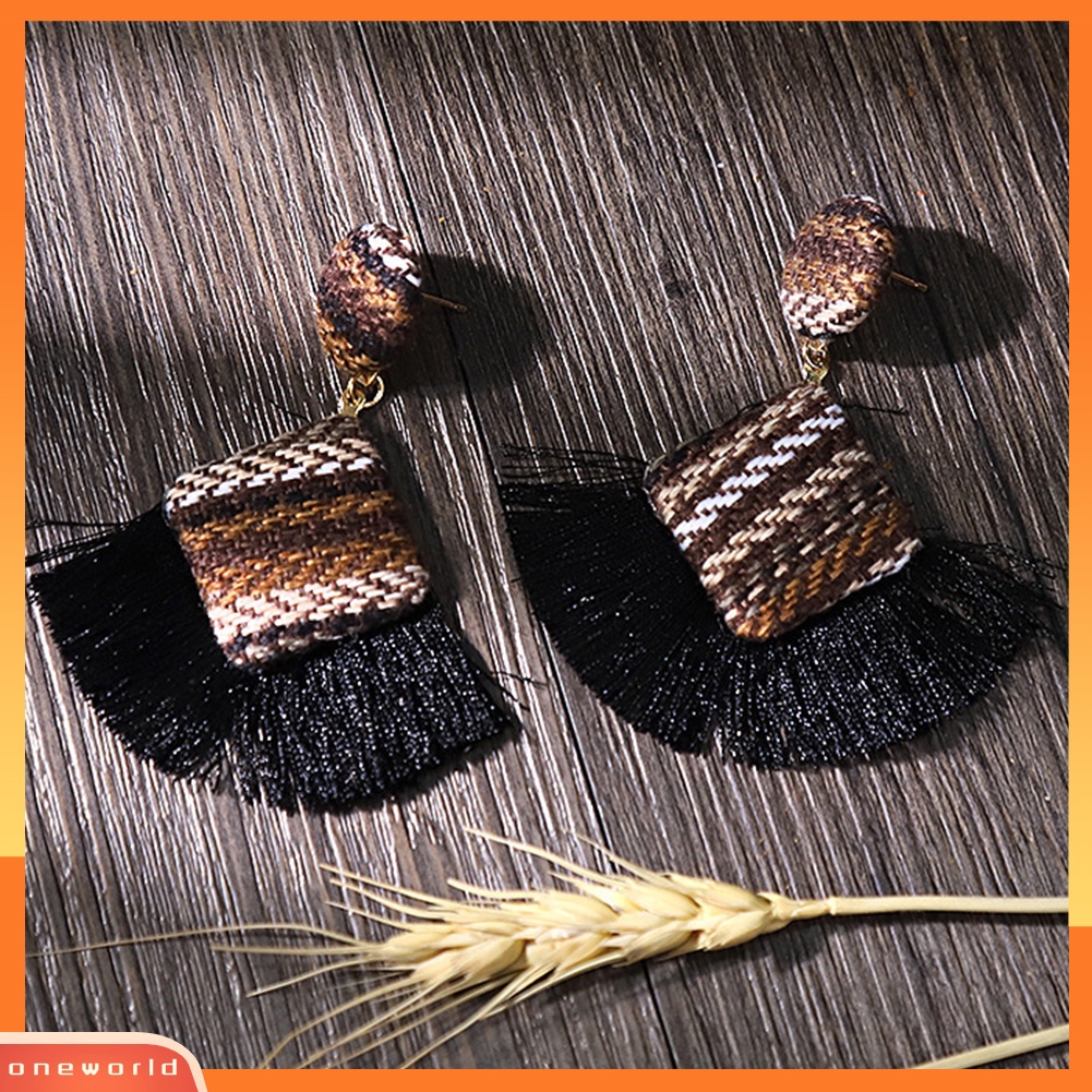 [WOD] Retro Belah Ketupat Kipas Fringe Rumbai Pesona Tenun Laporan Stud Anting Lady Jewelry