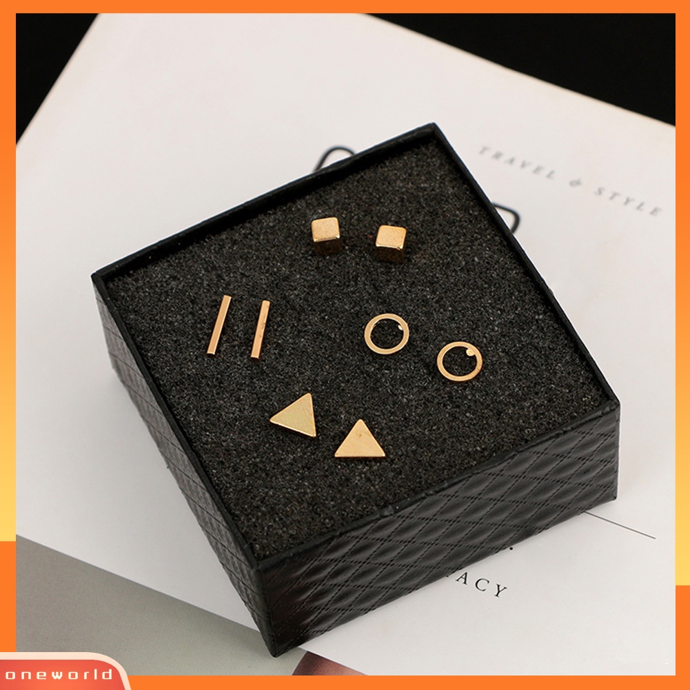 [WOD] 4pasang Sederhana Persegi Bulat Segitiga Bar Telinga Studs Set Wanita Geometri Anting
