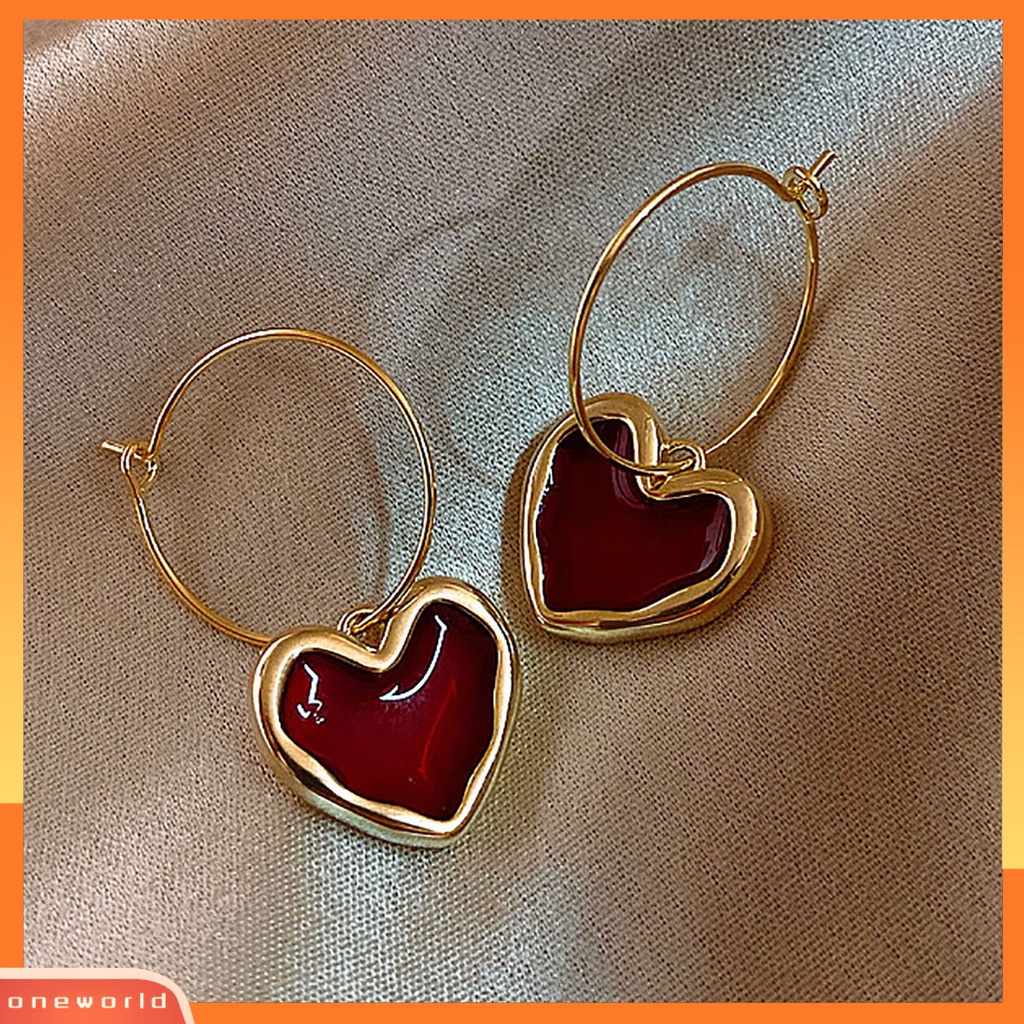 [WOD] Ear Studs Wine Red Heart All Match Wanita Gaya Korea Anting Halus Untuk Tanggal