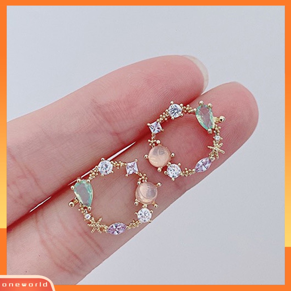 [WOD] 2pcs Ear Stud Anting Tusuk Berlian Imitasi Warna-Warni Lucu Cantik Pink Hijau Untuk Dekorasi