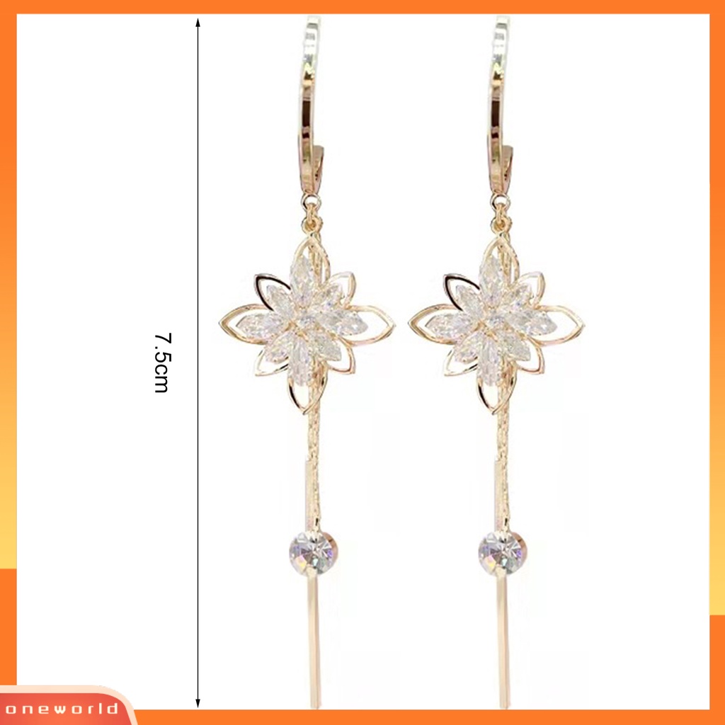 [WOD] 1pasang Lady Menjuntai Anting Shiny Indah Imitasi Kristal Bentuk Bunga Berongga Keluar Drop Earrings Perhiasan Perempuan