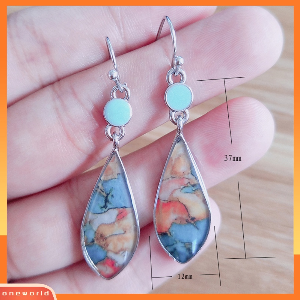 [WOD] Vintage Water Drop Multicolor Glaze Menjuntai Wanita Anting Kait Perhiasan Pesta