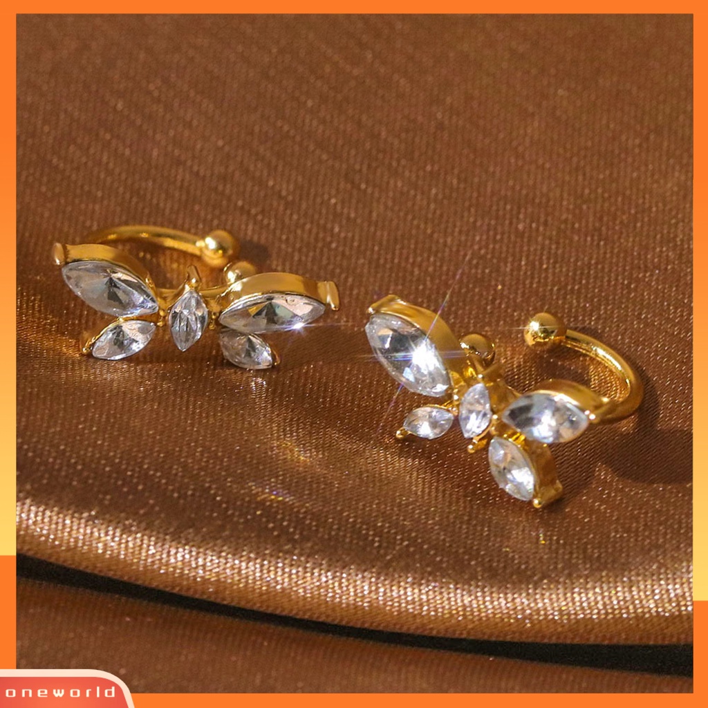 [WOD] 1pasang Anting Klip Kupu-Kupu Cubic Zirconia Wanita Jepang Style Bow Clip Earrings Perhiasan Hadiah