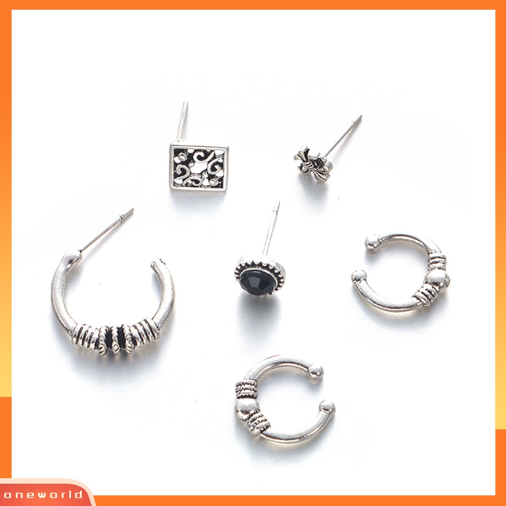 [WOD] 6pcs /Set Boho Antik Klip Telinga Stud Anting Wanita Pesta Perhiasan Hadiah Natal