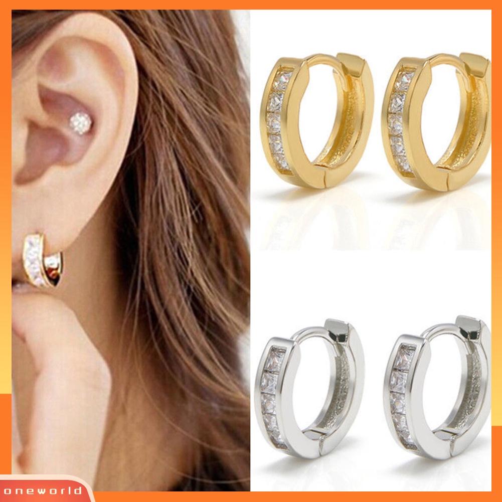 [WOD] Lady Girl Berlian Imitasi Bertatahkan Elegan Telinga Hoops Studs Huggie Earrings Perhiasan