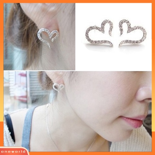 [WOD] Fashion Wanita Terbuka Hati Kristal Berlian Imitasi Ear Stud Earrings Piercing Perhiasan