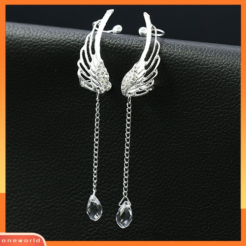 [WOD] Elegan Berongga Sayap Malaikat Teardrop Menjuntai Manset Telinga Non Piercing Stud Earrings