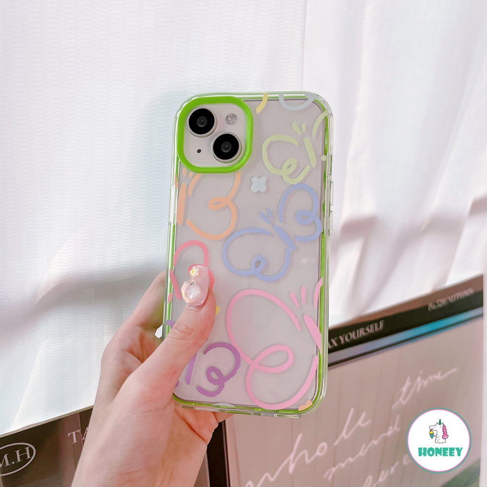 Casing Kupu-Kupu Bening Untuk iPhone 11 Pro Max Case Untuk iPhone 14 Pro 13 12 Pro Max7 8plus XS XR Frame Hijau Neon 3-in-1 Penutup Belakang