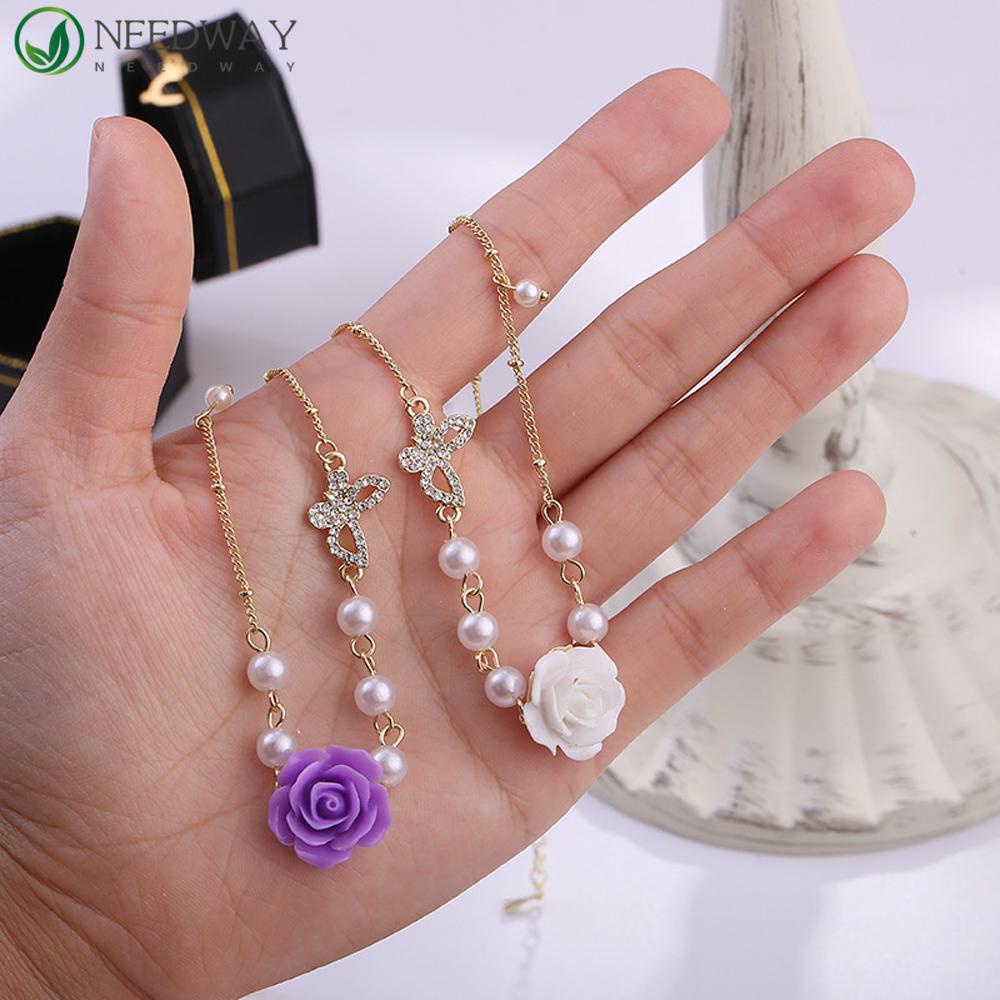 Needway Kalung Mutiara Fashion Perhiasan Gadis Wanita Geometris Temperamen Kristal Klavikula Rantai