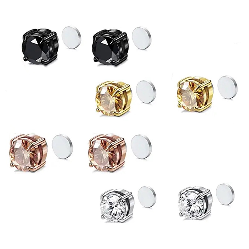 1pasang Kristal Kuat Magnetic Ear Stud Mudah Digunakan Anting Klip Untuk Wanita Pria Punk Bulat Zirkon Magnet Earrings Non Piercing Perhiasan