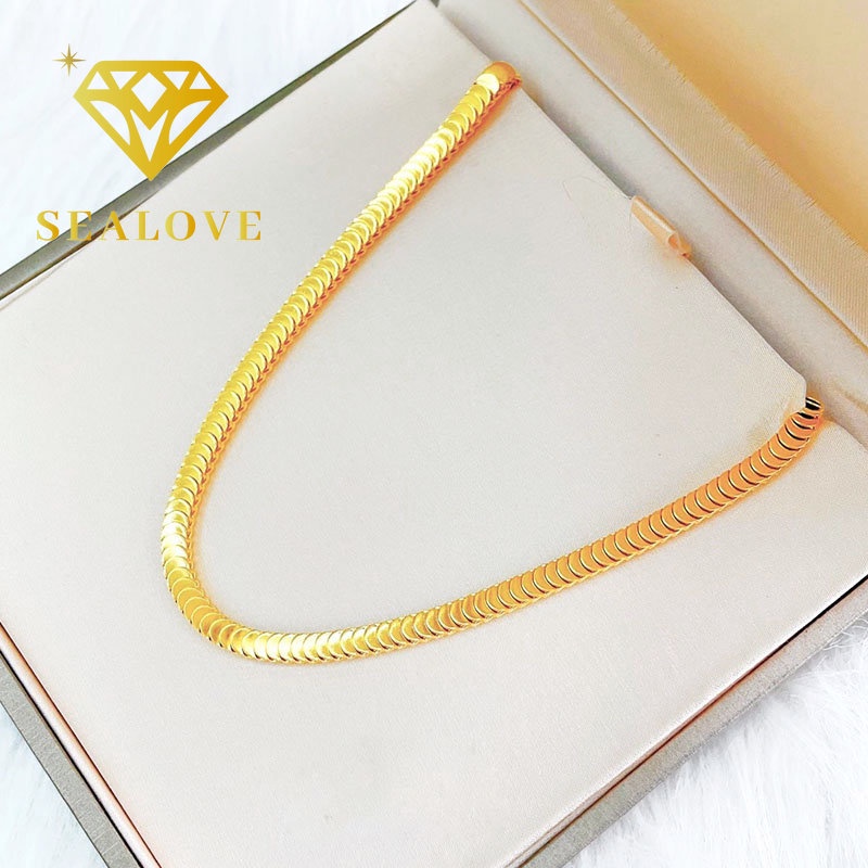 Kalung Titanium Wanita Sisik Ikan Emas 18K Anti Karat Cantik Elegan Korea Rantai Belut Aksesoris Perhiasan