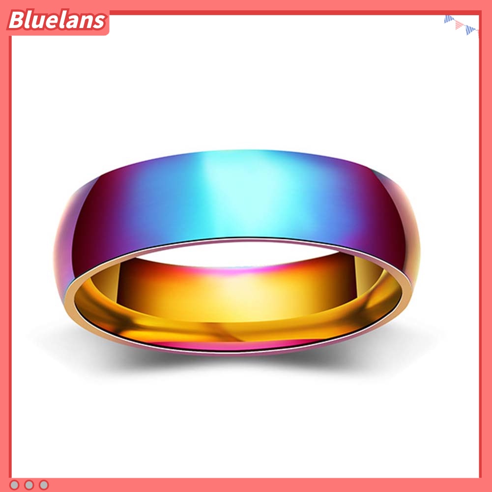 [BLS] Mode Rainbow Dome Stainless Steel Jari Cincin Pasangan Pernikahan Perhiasan Hadiah