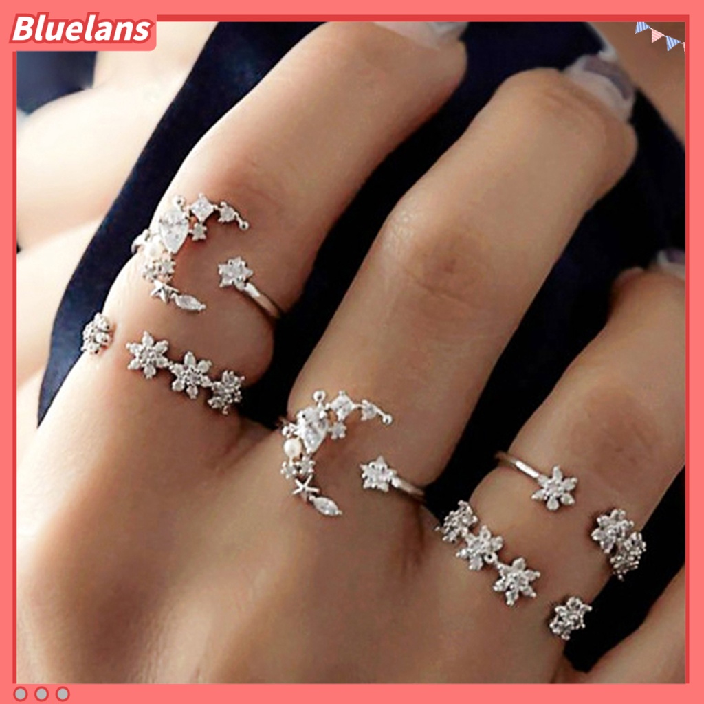 [BLS] 5pcs Cincin Ringan Berlian Imitasi Bahan Alloy Cincin Jari Untuk Club