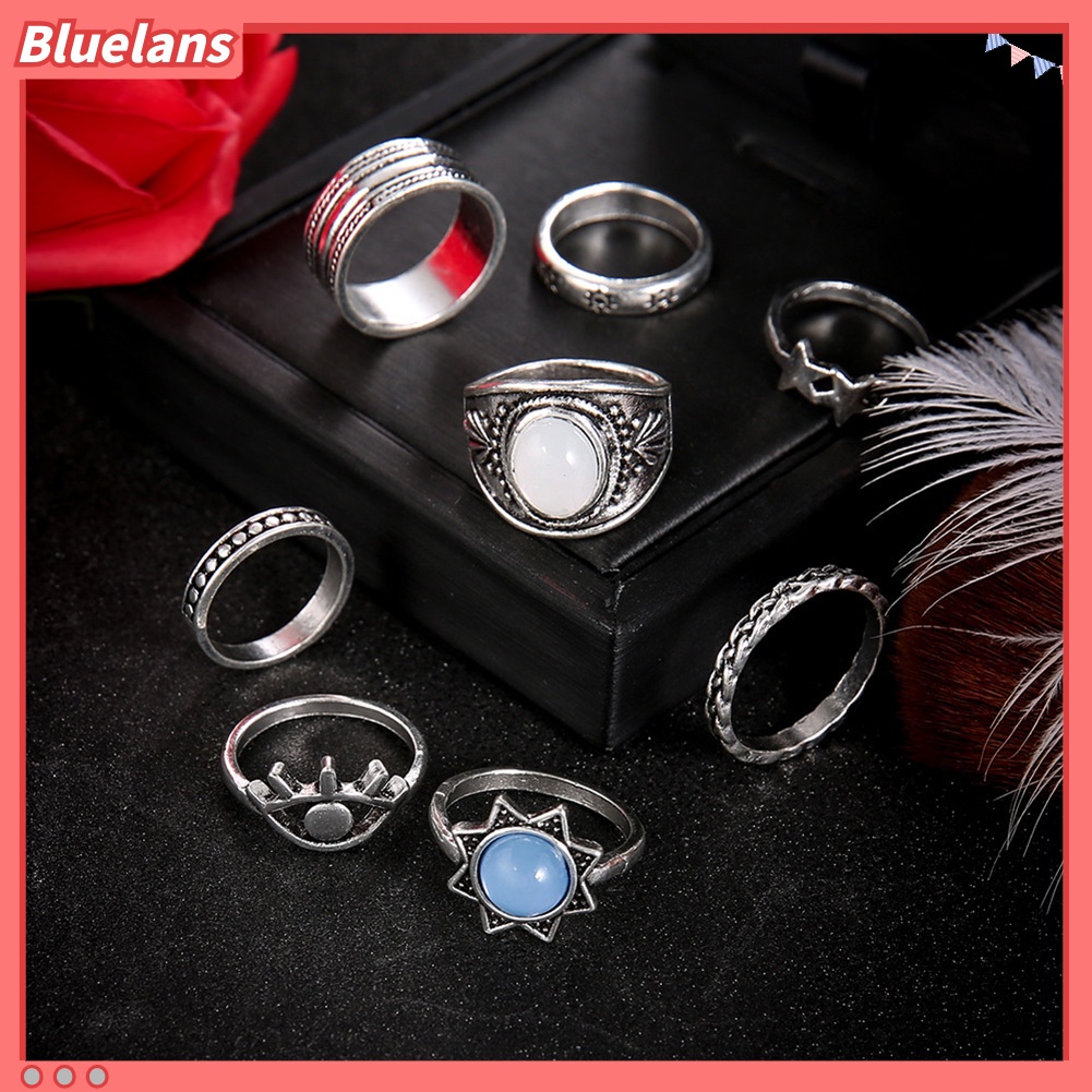 [BLS] 7pcs /Set Bohemian Wanita Mata Bintang Faux Gemstone Kunckle Midi Jari Cincin Perhiasan