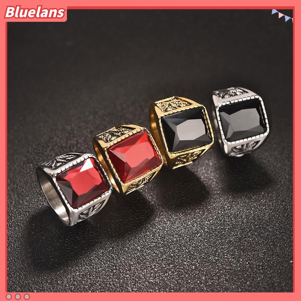 [BLS] Vintage Pria Faux Gemstone Tungsten Maple Craved Finger Band Cincin Perhiasan Hadiah