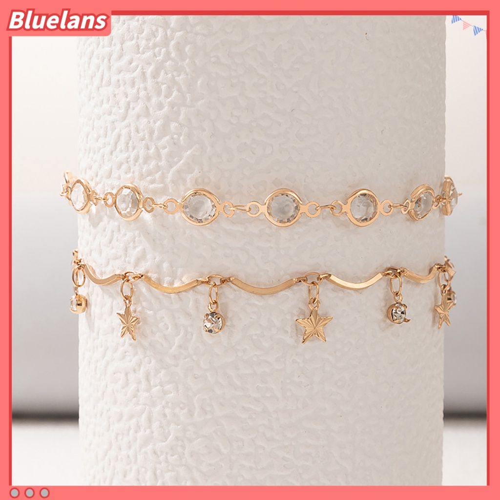 [BLS] 2pcs /Set Gelang Kaki Stackable All-match Adjustable Liontin Bintang Gelang Kaki Logam Untuk Pesta