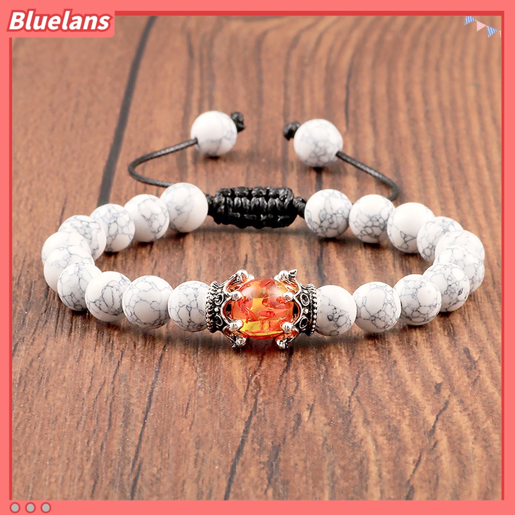 [BLS] Adjustable Permukaan Halus Pria Gelang Batu Mahkota Pesona Braided Wristband Perhiasan Aksesori