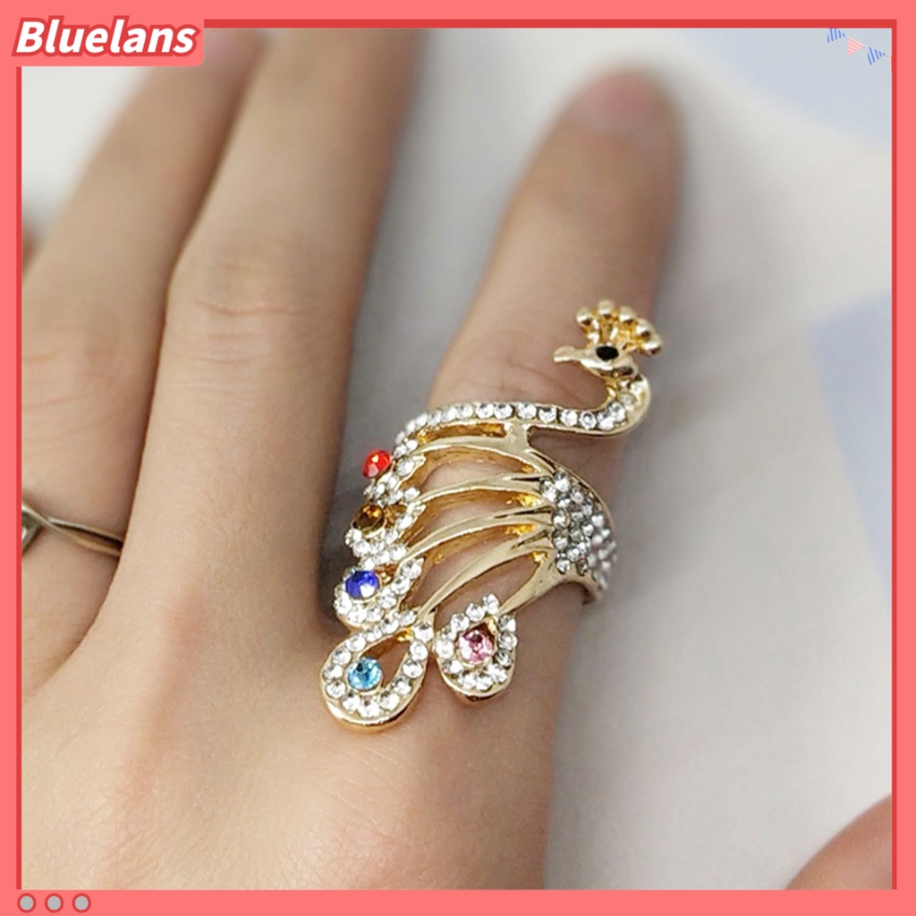 [BLS] Knuckle Ring Shiny Rhinestone Peacock Charming Wanita Gadis Elegan Hewan Jari Cincin Perhiasan Aksesoris
