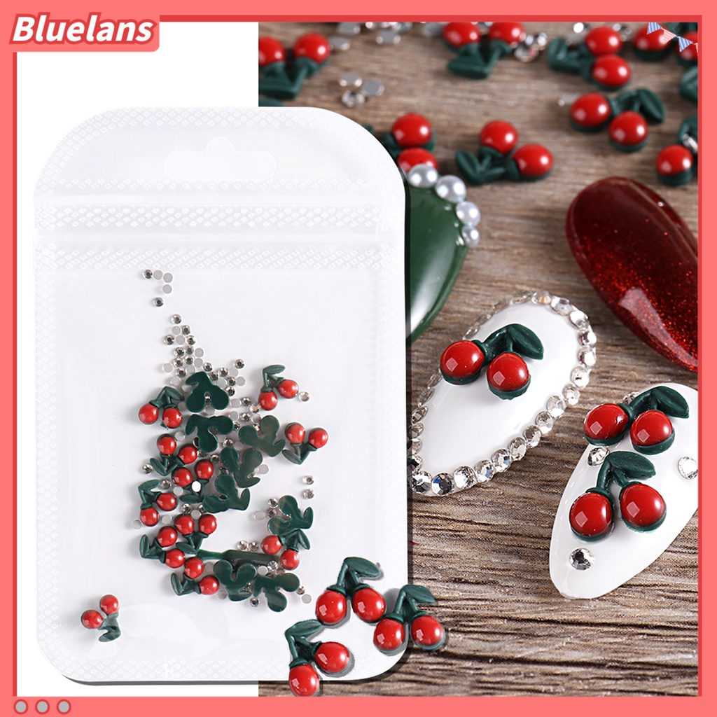 [BLM] 20 /40 Pcs Dekorasi Kuku Datar Kembali Cherry Charms Nail Tips Aksesori Kreatif 3D Manicure Craft Ornamen Perlengkapan Kuku
