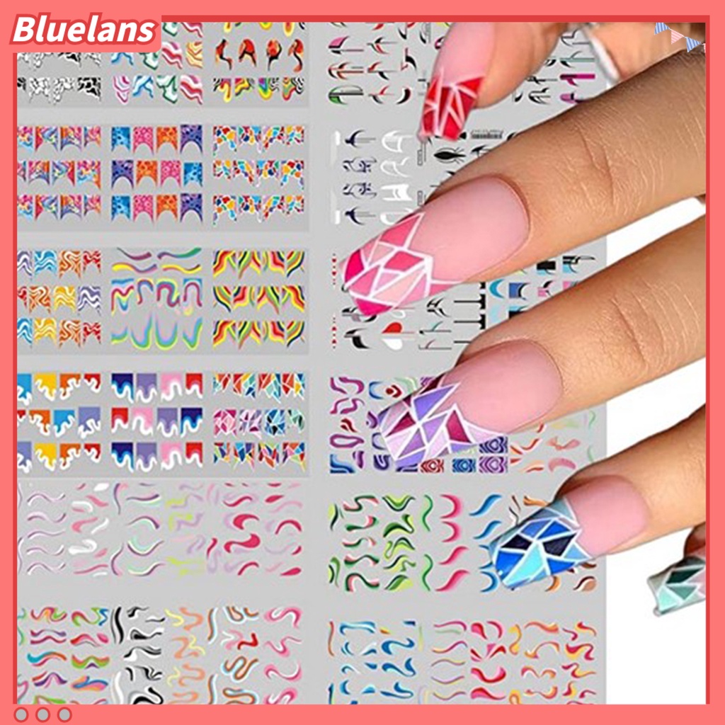 [BLM] 3pcs Stiker Kuku Warna Hidup Tahan Air Eye-catching Gaya Geometris Mudah Mengelupas Kuku Stiker Kuku Stiker Hadiah Ulang Tahun