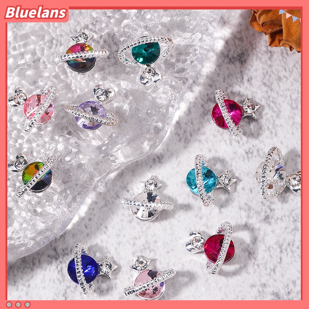 [BLM] 10pcs Nail Art Decor Heart 3D Desain Planet Mempesona Efek Visual Berlian Imitasi Pesona Kuku Berkilau DIY Cubic Zirconia Nail Art Perhiasan Untuk Wanita