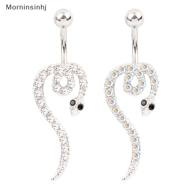 Mornin Bentuk Ular Stainless Steel Belly Button Rings Sexy Pusar Cincin Kristal Berlian Tujuan Tubuh Perhiasan Pusar s id