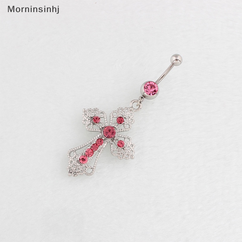 Mornin Bling Kristal Kreatif Cross Belly Rings Stainless Steel Sexy Belly Button Ring Diamond Tertanam Untuk Wanita Perhiasan Tubuh id