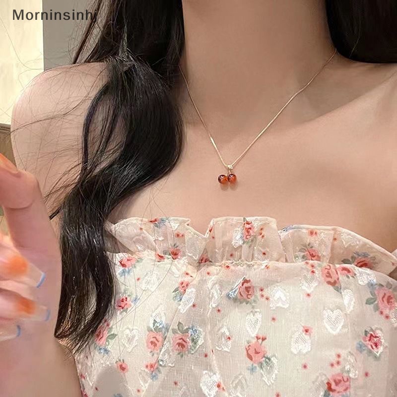 Mornin Eropa Dan Amerika Fashion Red Cherry Pendant Kalung Cahaya Pribadi Wanita Rantai Klavikula Perhiasan Hadiah id