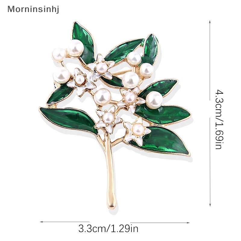 Mornin Fashion Trendy Enamel Putih Bunga Daun Hijau Mutiara Bros Pin Kualitas Tinggi Kreatif Korsase Perhiasan Untuk Wanita Syal Gesper id