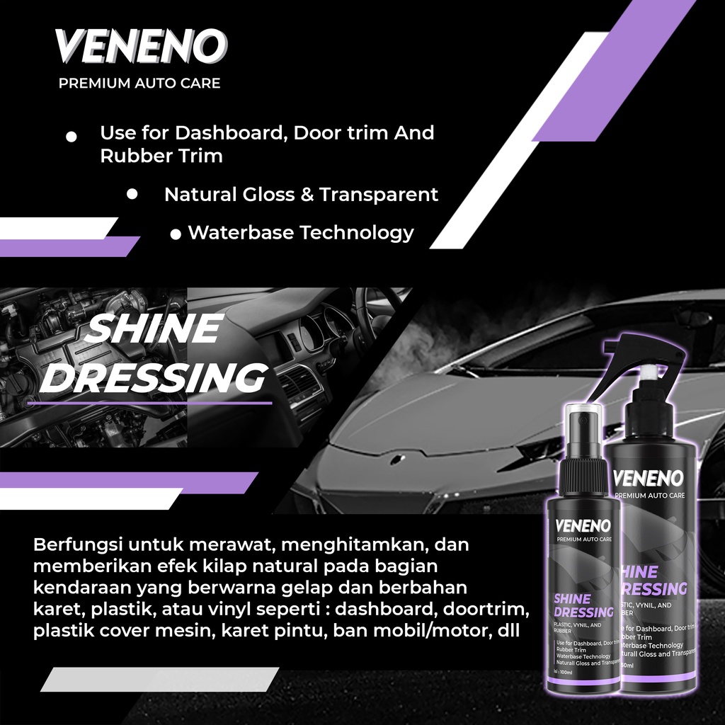 Veneno Shine Dressing -  Pengkilap Interior Mobil Untuk Dashboard, Doortrim  Berbahan Plastik atau Karet