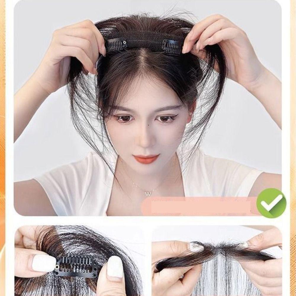 Mxbeauty 3D Delapan Karakter Poni Fasion Coklat Tak Terlihat Wanita Berbulu Penutup Palsu Rambut Putih Meningkatkan Volume Rambut Gadis Ekstensi Rambut