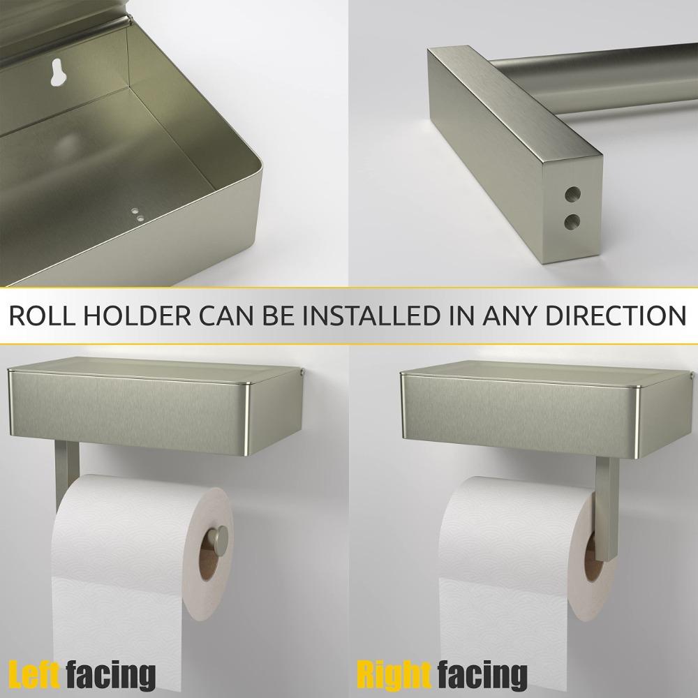 Populer Tempat Kertas Toilet Brushed Nickel Dengan Rak Dan Penyimpanan Stainless Steel Toilet Roll Storage