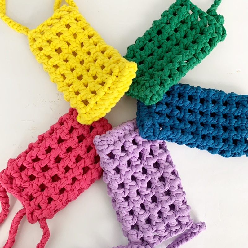 Net Phone Sling Bag Handmade Adjustable Strap HP Tas Rajut Serut Handphone