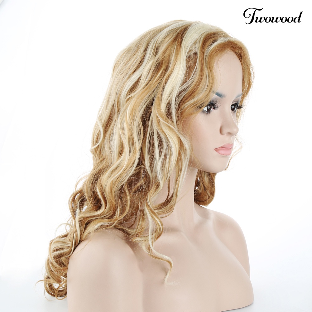 Twowood Fashion Wanita Panjang Mix Pirang Bergelombang Wig Seksi Keriting Alami Rambut Cosplay Wig