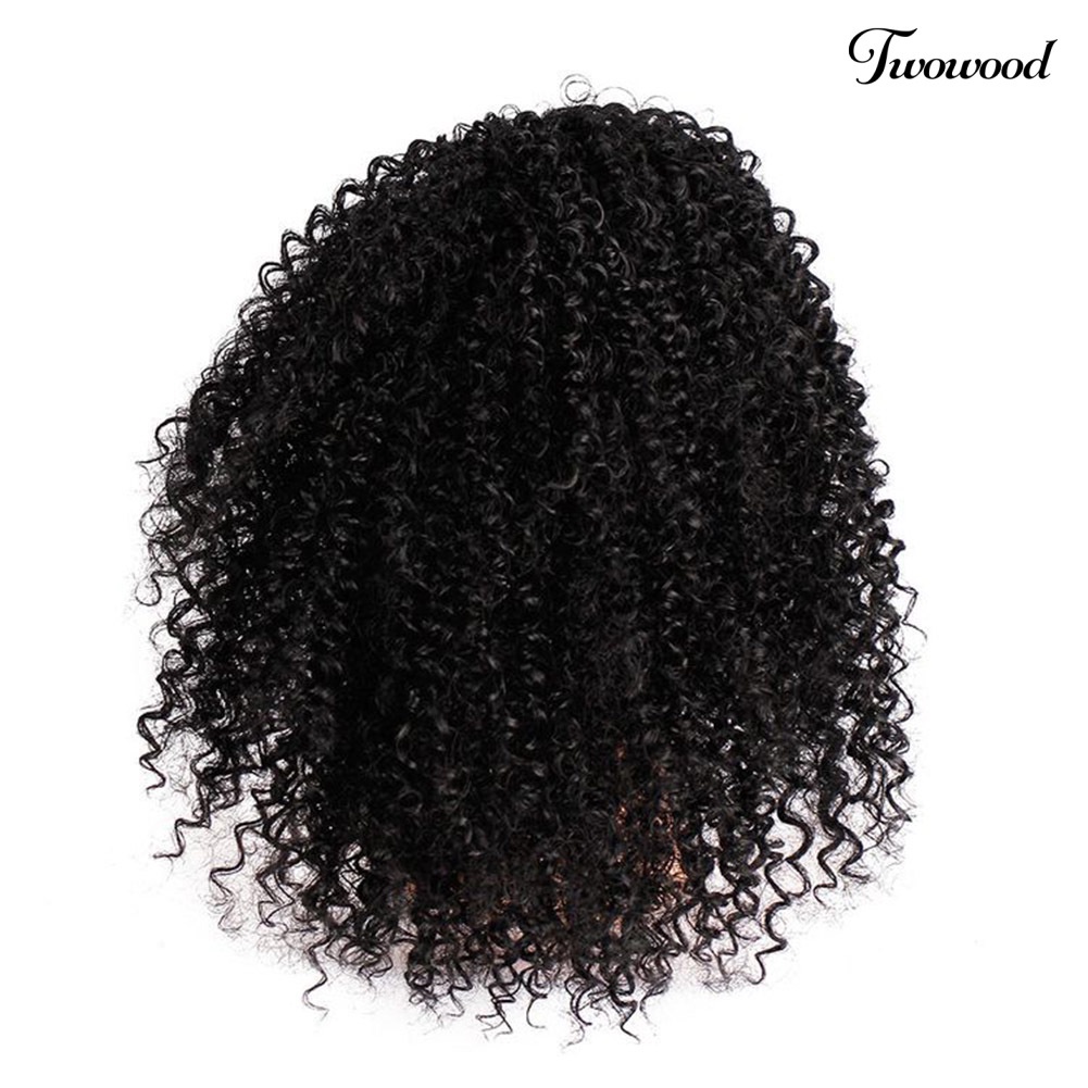 Twowood Wanita Rambut Sintetis Afro Keriting Ponytail Puff Pendek Wig Ekstensi Sopak