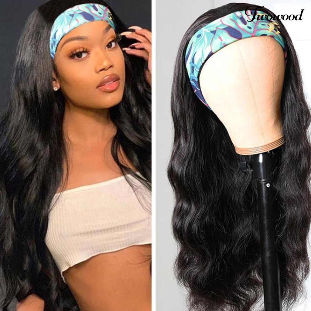 Twowood Wig Pengerjaan Bagus Tipis Serat Suhu Tinggi Wanita Panjang Gelombang Besar Bando Hairpieces Untuk Club