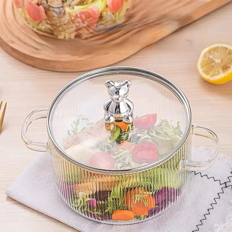 Panci Bear Kaca Panci Masak Kaca Borosilicate Glass Cooking Pot 15cm Stewing Pot