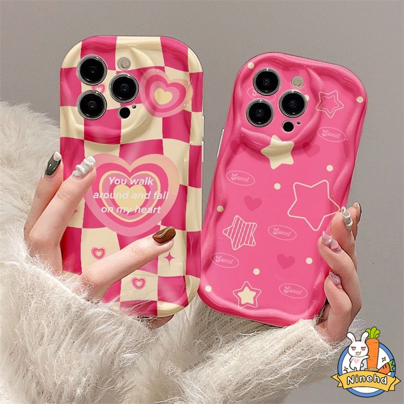 Realme C55 C35 C33 C30 C30s C21Y C25Y C25 C25s C20 C20A C15 C12 C11 8i 5 5s 5i 6i Mewah Hati Pink Love Glossy Air Cushion Phone Case Anti Gores Gelombang Tepi Soft Case Cover